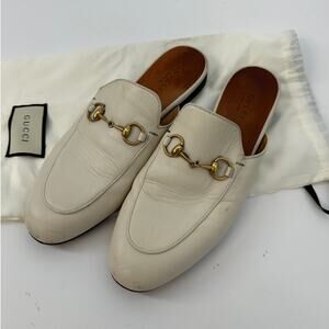 Gucci Cream Leather Loafers with Gold Hardware